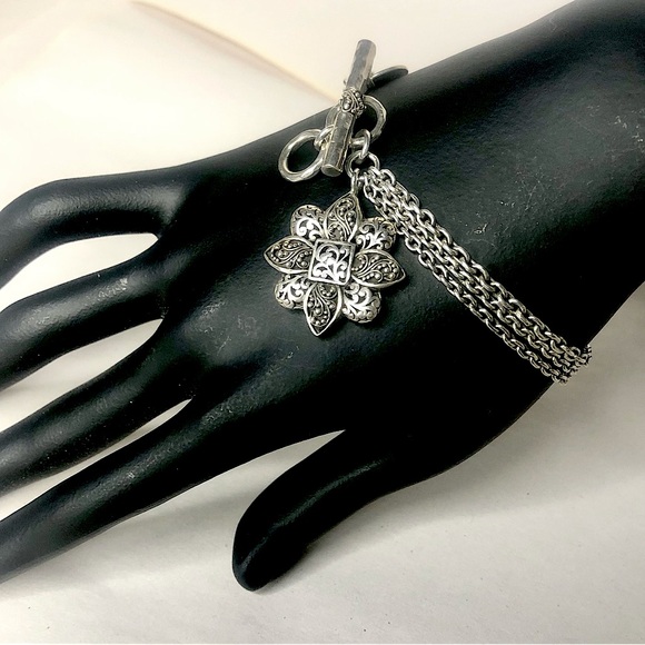 LOIS HILL Sterling Silver Reversible Multi-Strand Floral Charm & Toggle Bracelet - Picture 17 of 17